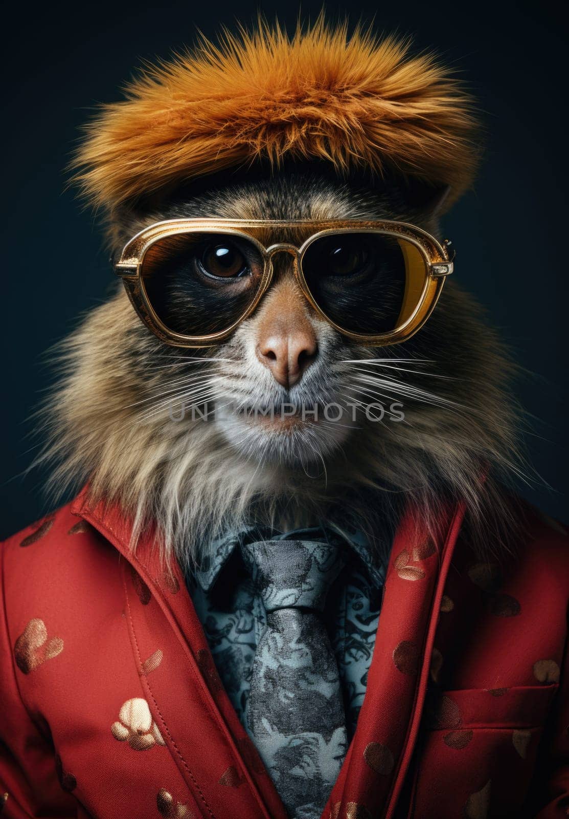 A strange looking anthropomotphic cat wearing a suit and sunglasses, AI by starush