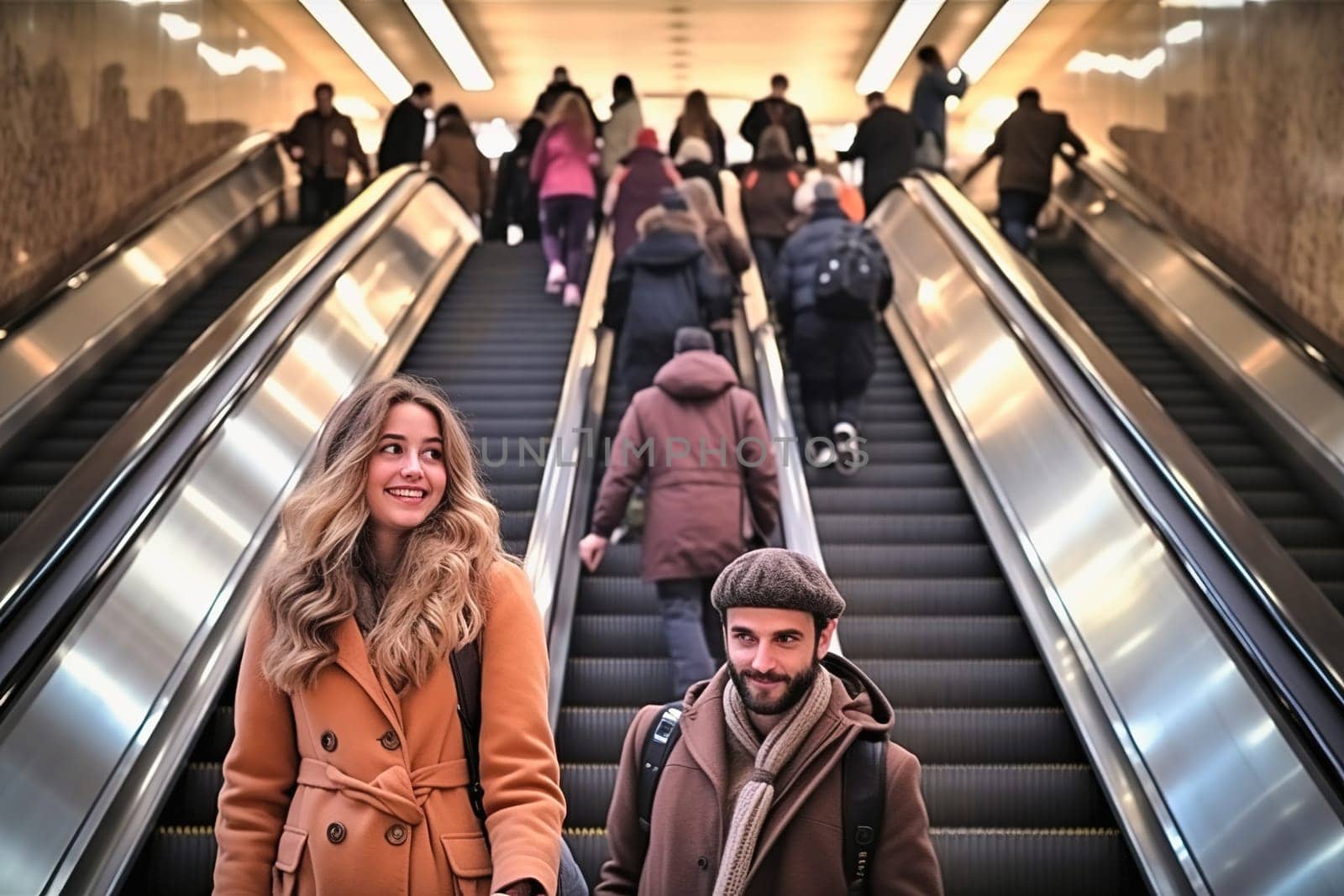 People on the subway by the escalator. by Yurich32