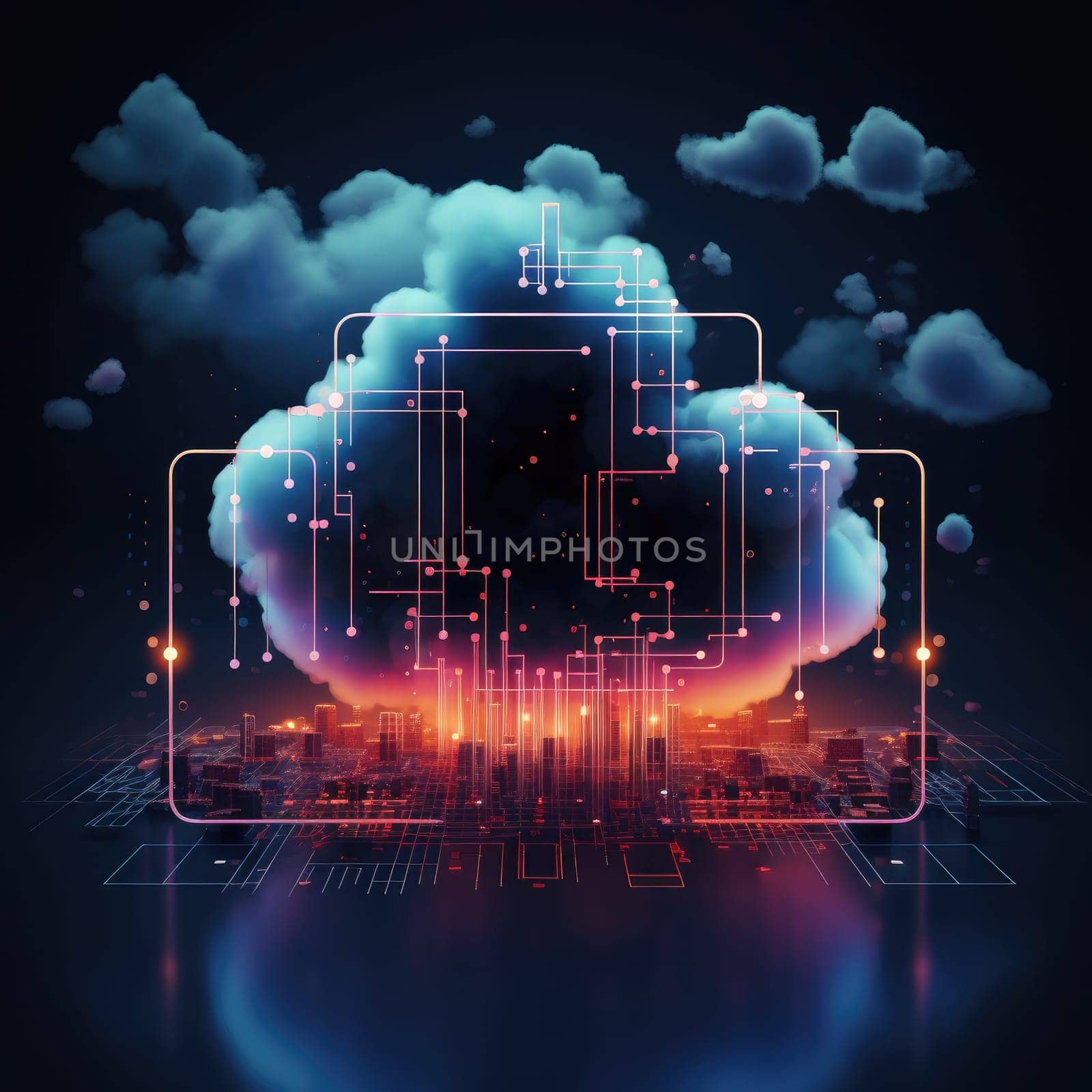 Cloud computing transfer big data on internet. futuristic digital technology .Generative AI.
