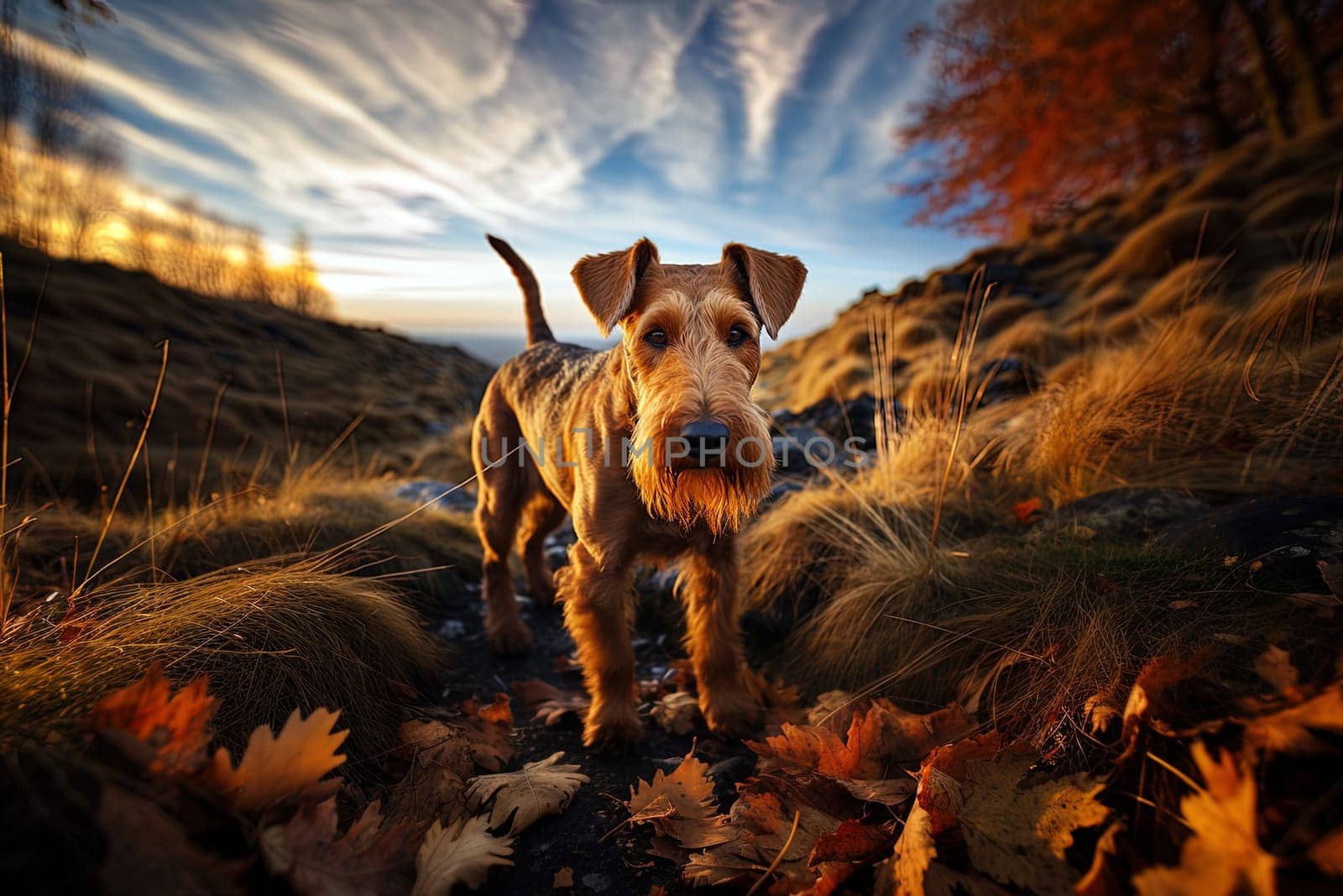 Portrait of Airedale Terrier, close up photo. Ai generative art