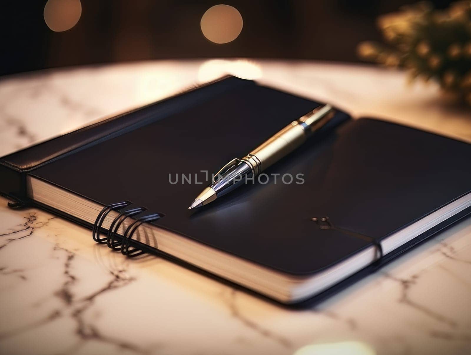 Notepad and pen for writing, stationery on wooden office table. Finance and accounting for a successful business strategy AI