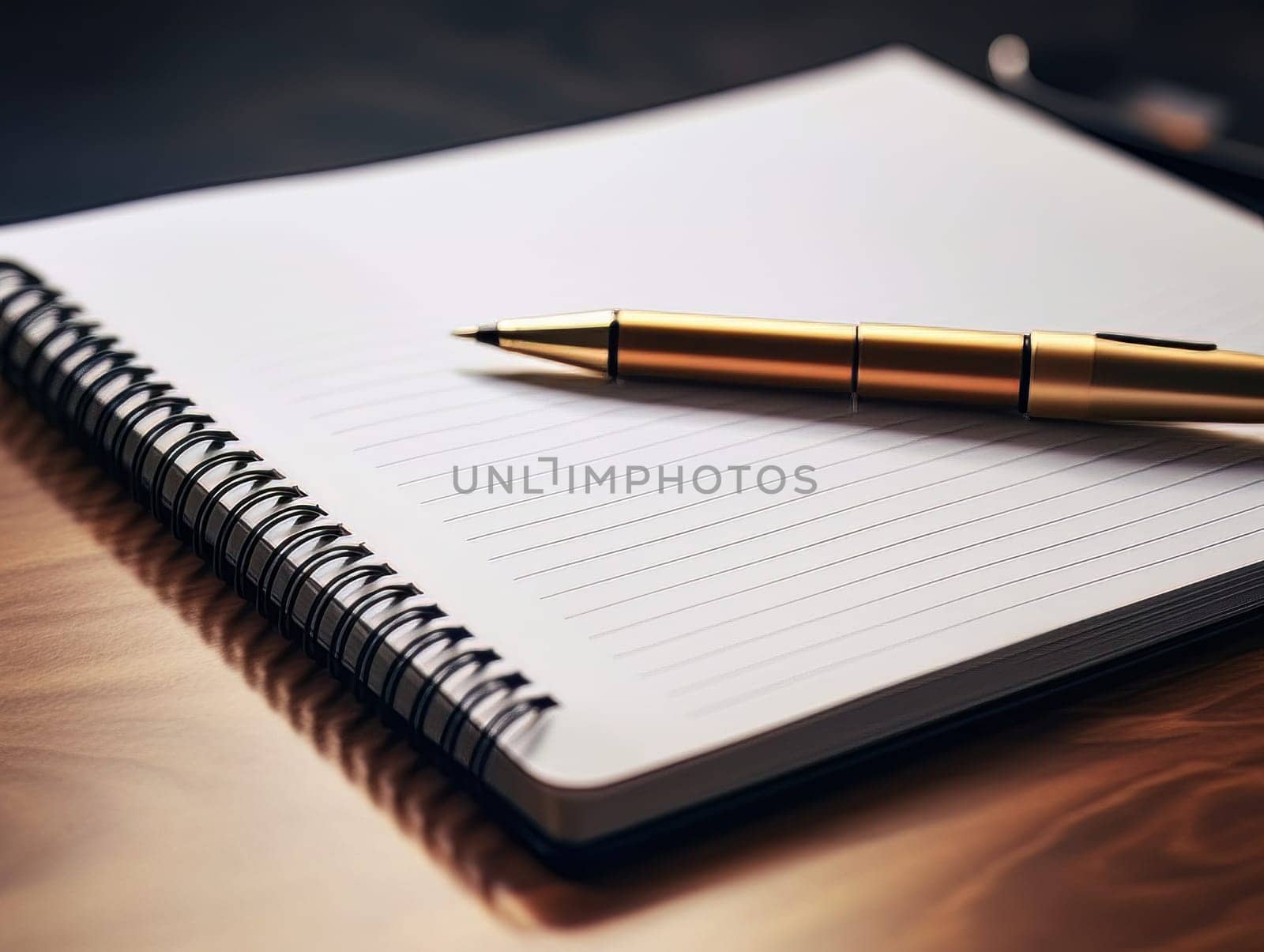 Notepad and pen for writing, stationery on wooden office table. Finance and accounting for a successful business strategy AI