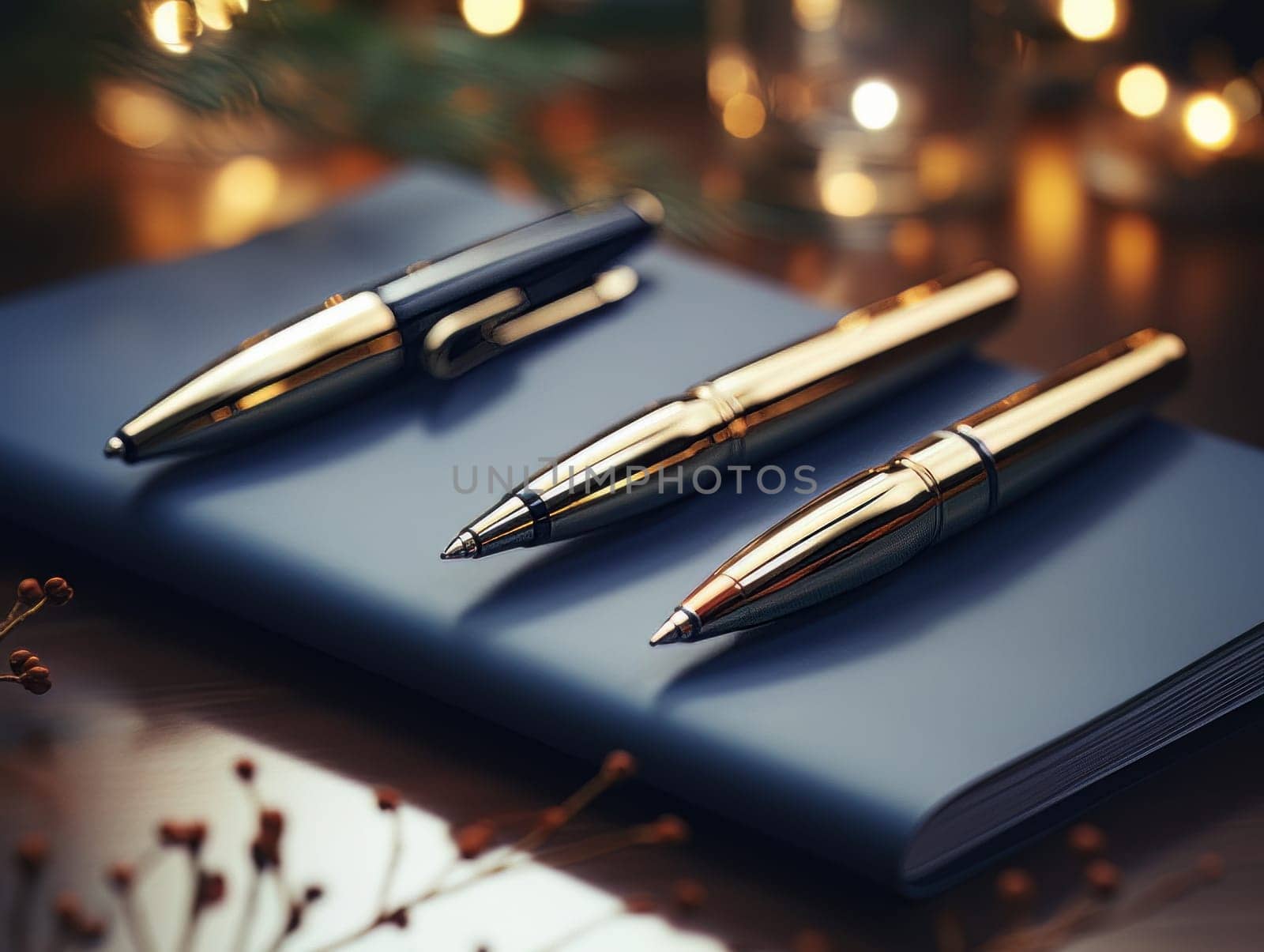 Notepad and pen for writing, stationery on wooden office table. Finance and accounting for a successful business strategy AI