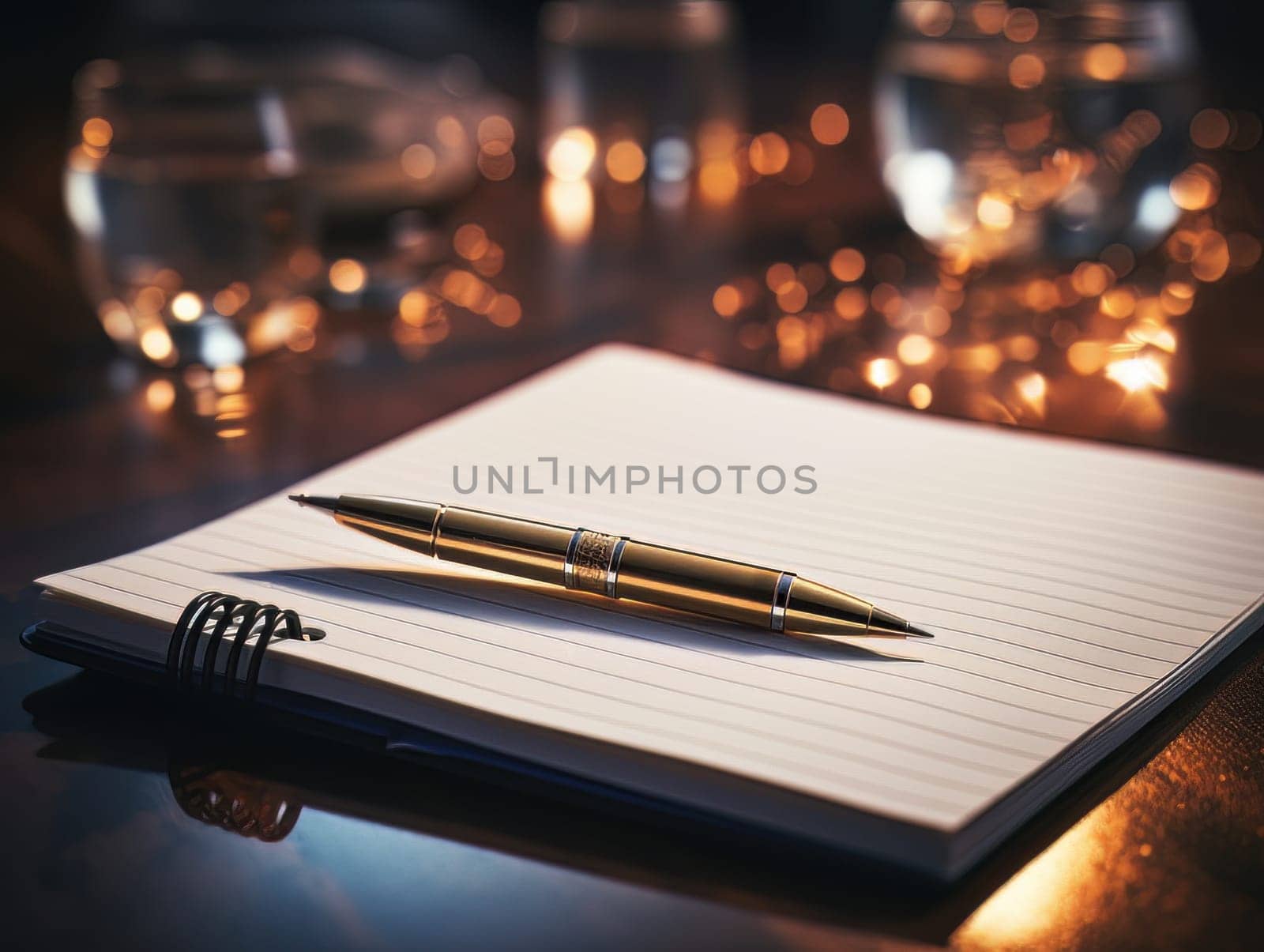 Notepad and pen for writing, stationery on wooden office table. Finance and accounting for a successful business strategy AI