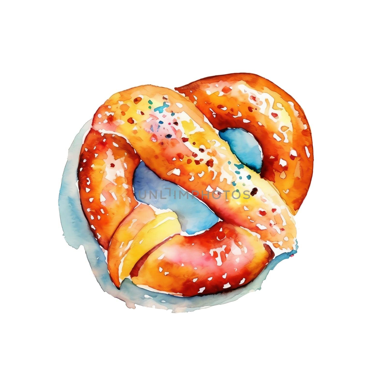 Christmas Watercolor Pretzel. AI generated.