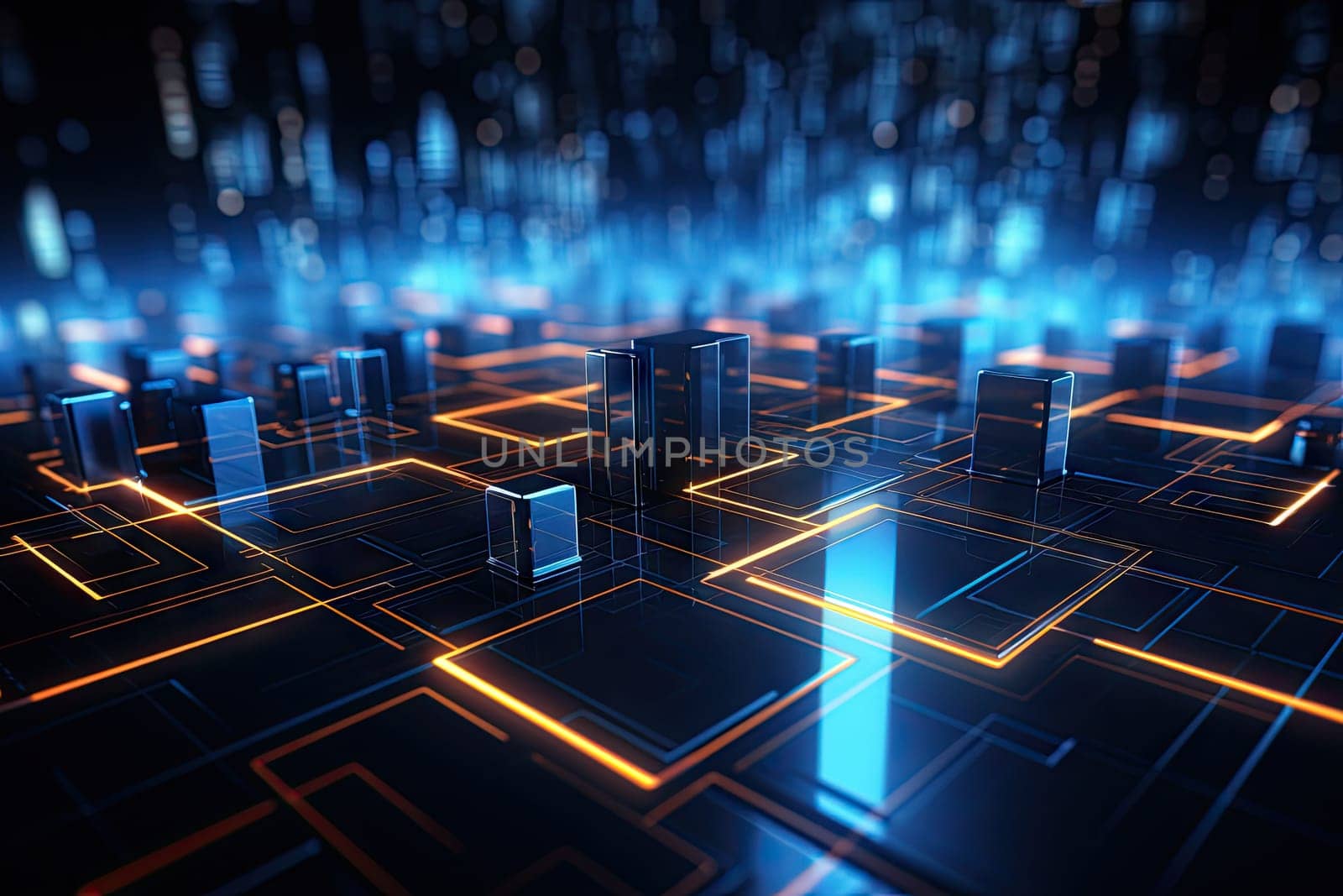 Modern Digital Geometric futuristic technology background. beyond imagination by Generative AI by wichayada