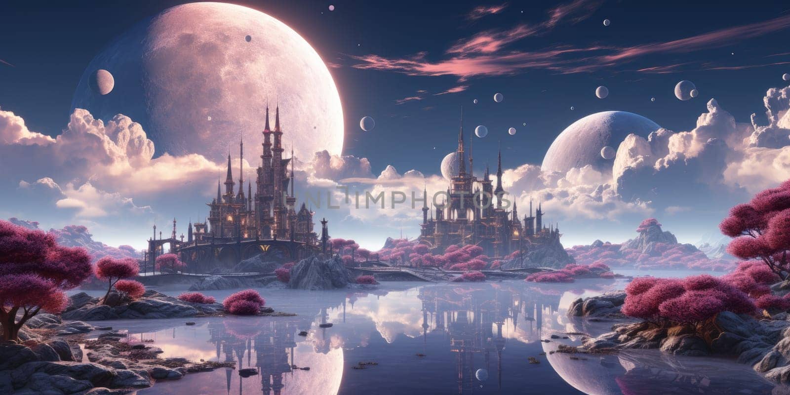 A surreal dreamscape of a floating island that defies gravity. Floating in the endless sky It invites you to explore your imagination. Dreamlike abstract concept by Generative AI.