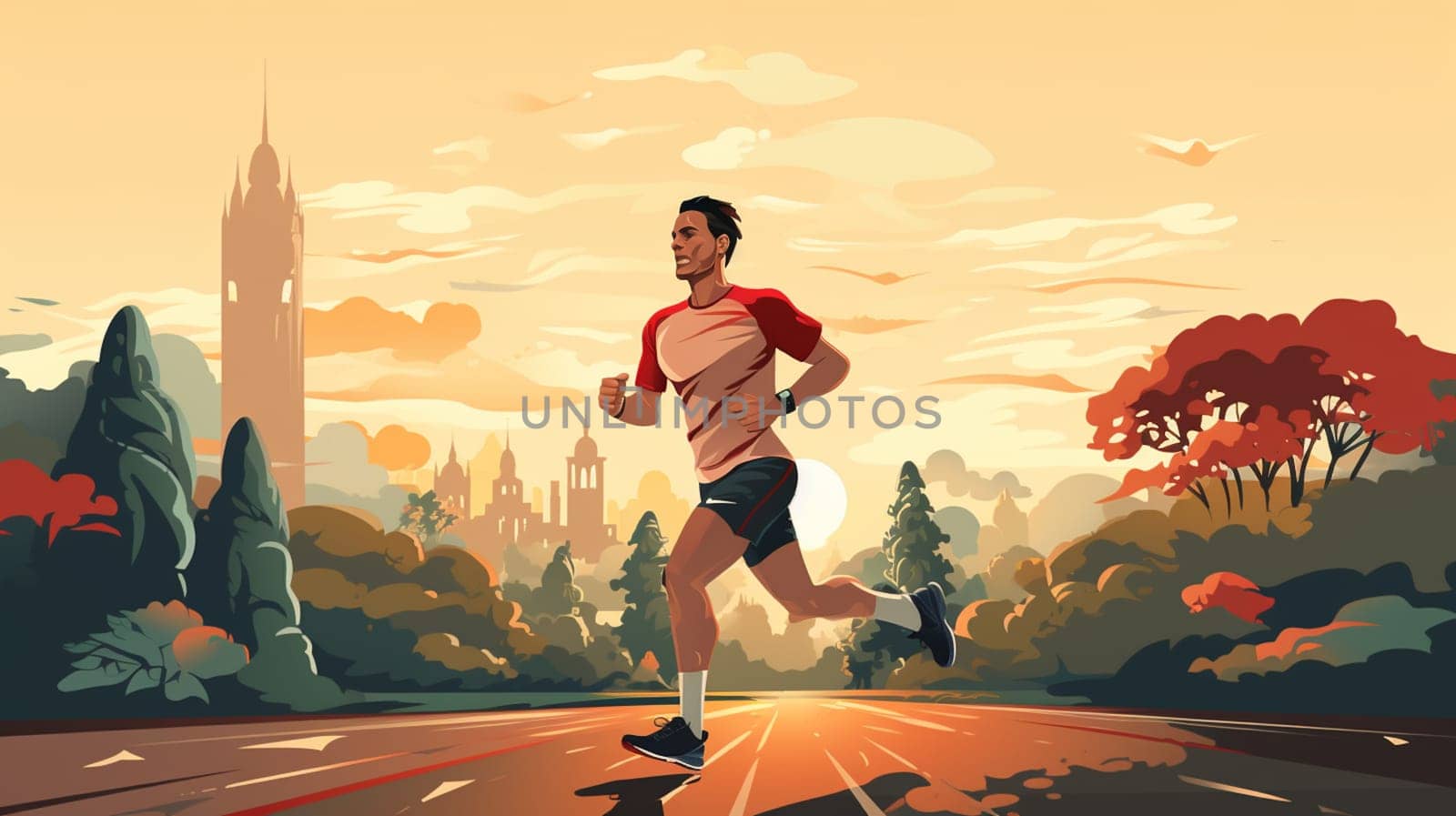 Endurance sport. Young athlete - character illustration. High quality photo