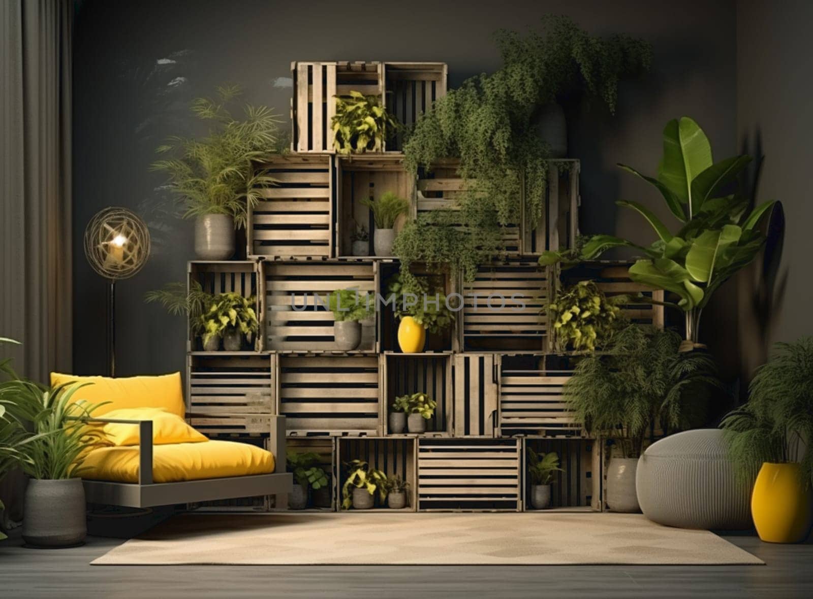 Vertical Green Wall in a living room interior, 3d render by Andelov13
