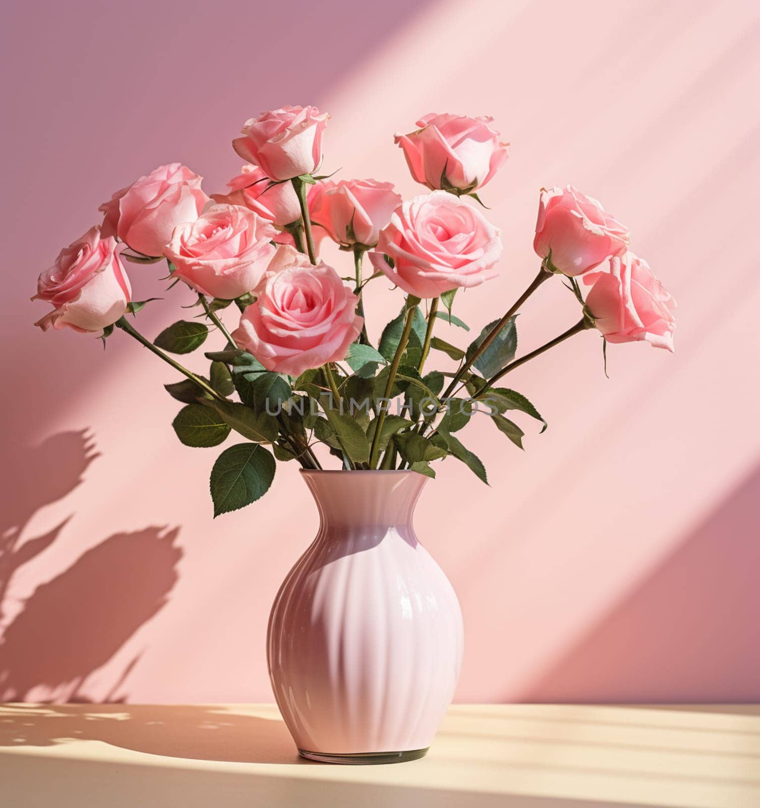 The bouquet of pink roses in a glass vase. High quality photo