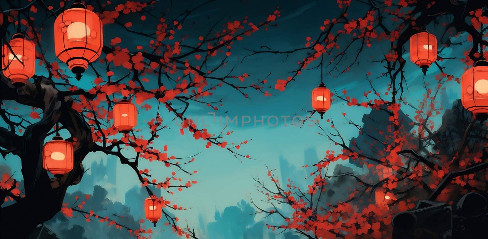 Asian decorative japanese art blossom tradition cherry sakura asia background beautiful design china lantern red nature culture japan festival chinese