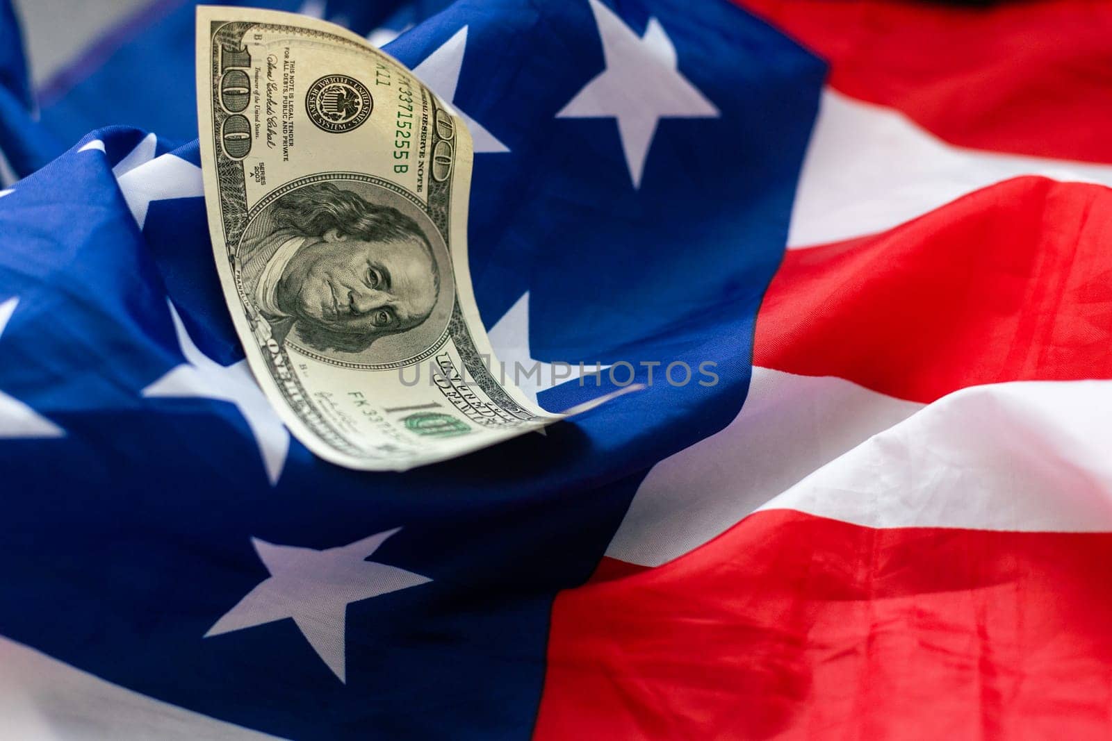 american money on american flag. High quality photo