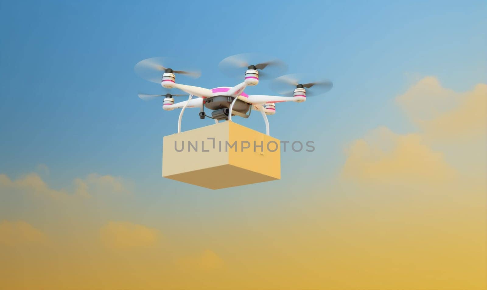 delivery technology fast cargo drone air helicopter blue aircraft fly. Generative AI. by Vichizh