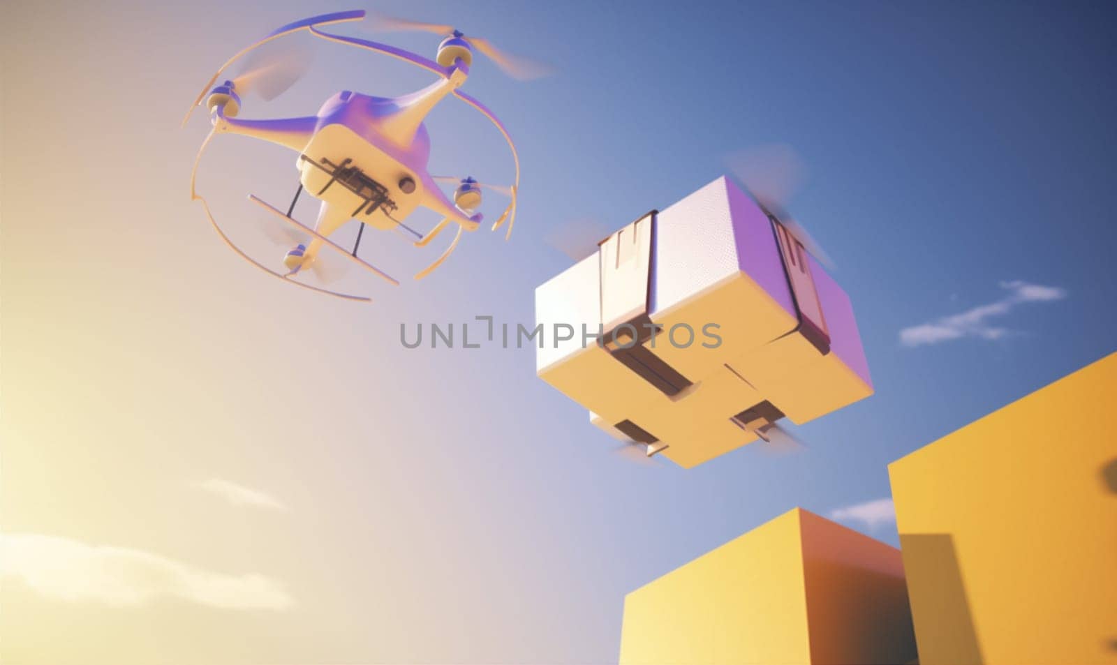 helicopter drone fly aircraft blue cargo technology fast air delivery. Generative AI. by Vichizh