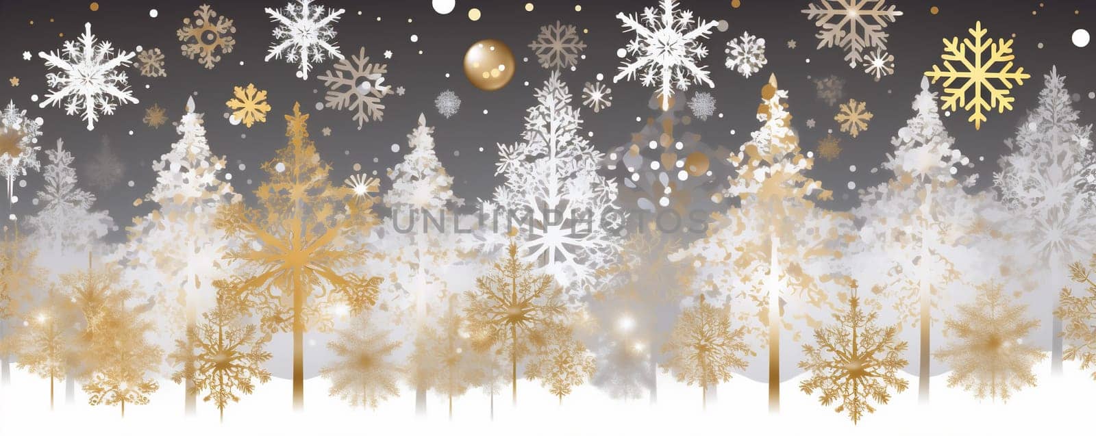 snow space decoration holiday winter snowflake christmas gold background white abstract. Generative AI. by Vichizh