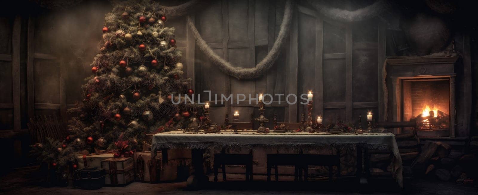 table copy space holiday new light celebration christmas festive decoration year. Generative AI. by Vichizh