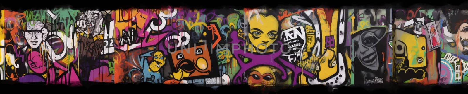 tag yellow background graffiti spray art wall paint colourful urban banner. Generative AI. by Vichizh