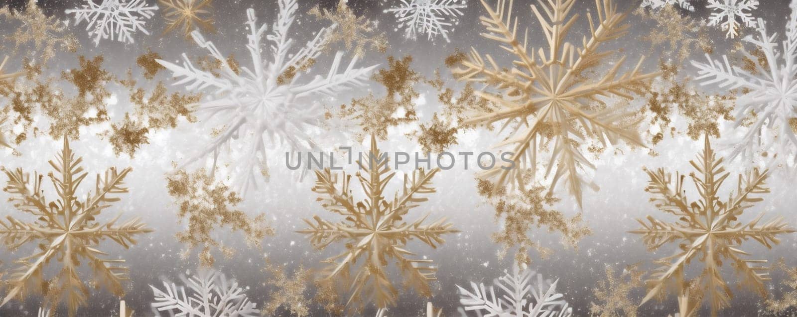 white winter gold shine snowflake snow decoration christmas abstract background holiday. Generative AI. by Vichizh