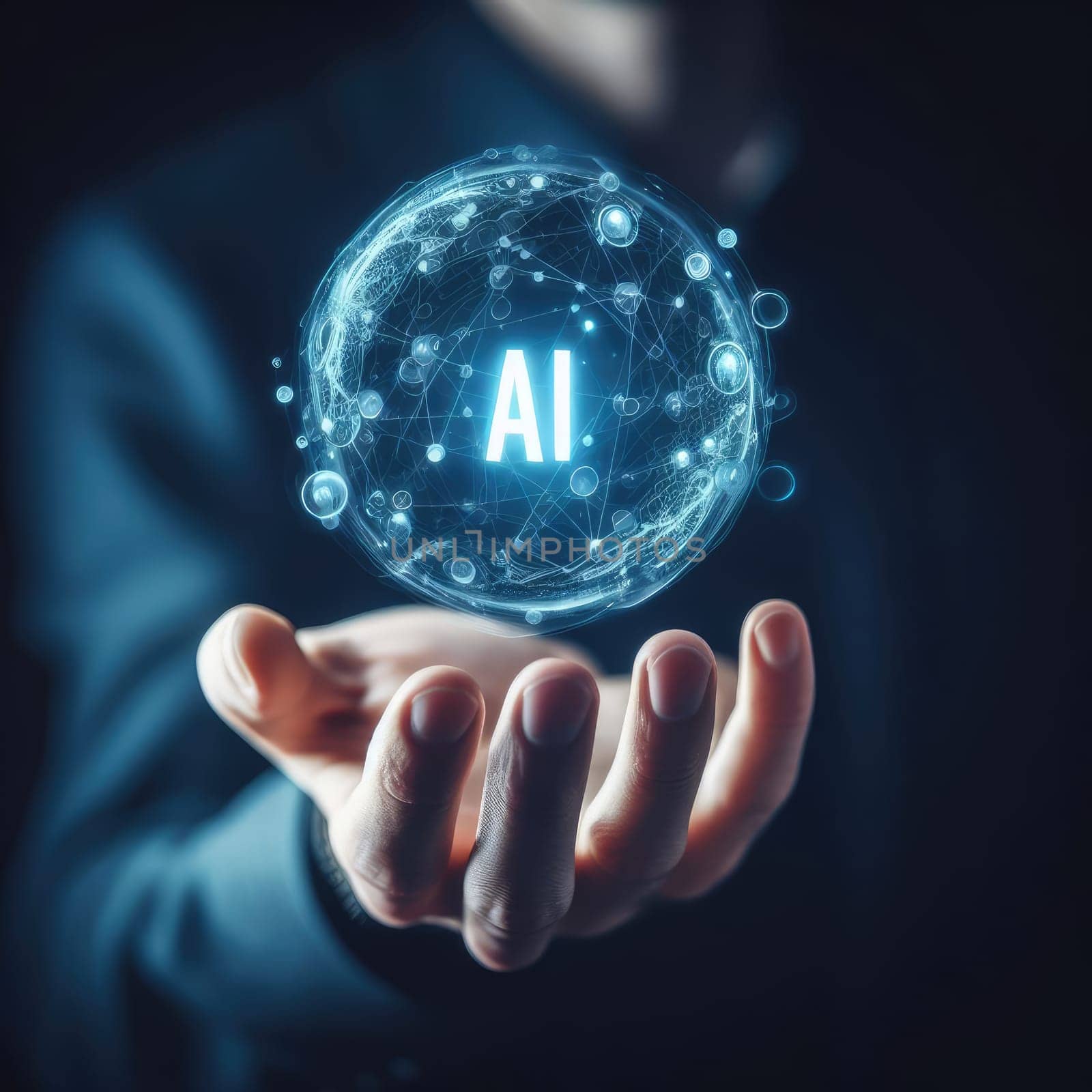 Man's hand holding an AI chat technology sign, symbolizing modern communication with chatbots, virtual assistants, and customer service by Kobysh