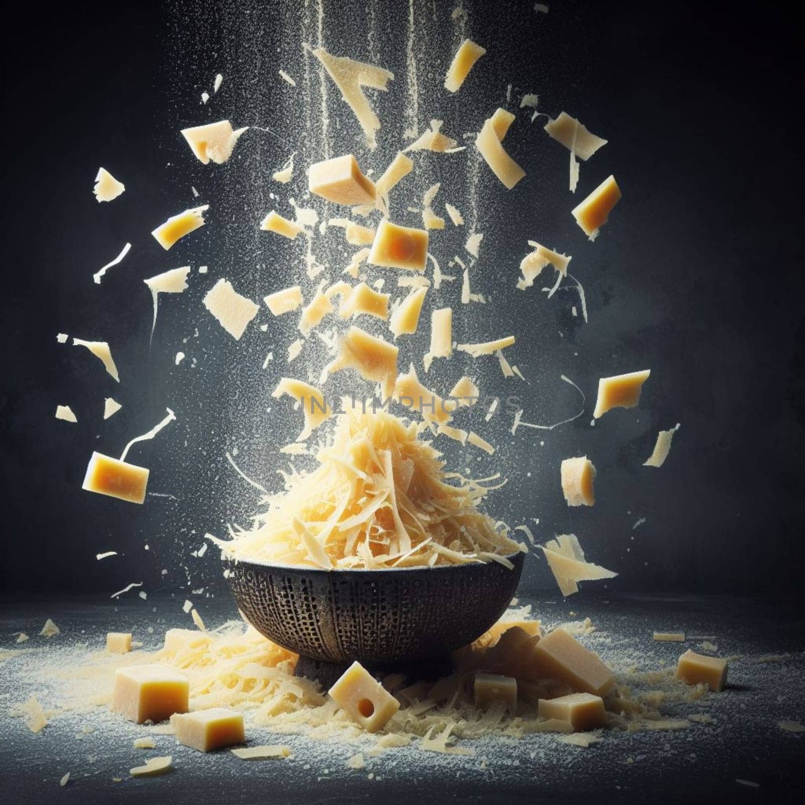 person grating parmigiano regiano parmesan cheese on dark background illustration generative ai art