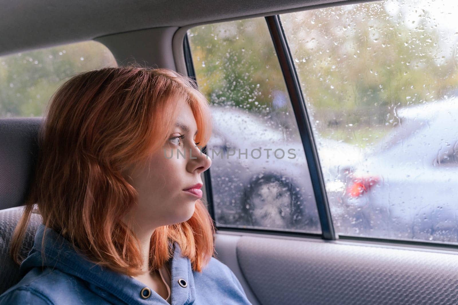 pretty girl with pink hair relaxed in the back seat of a car by audiznam2609