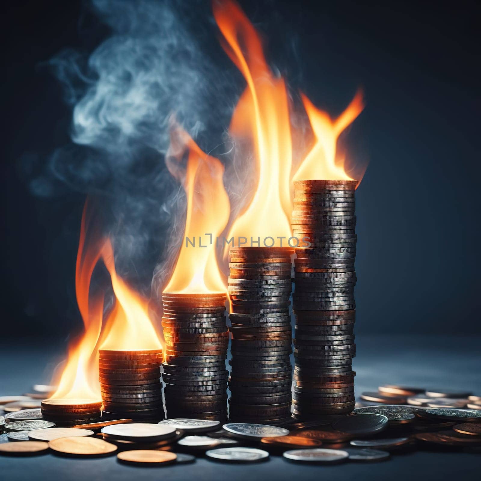 Stacks of coins, symbol of savings and investment. Generative AI. High quality illustration