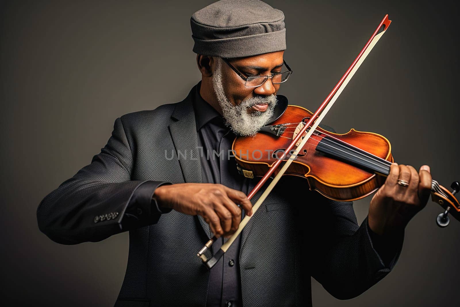 An adult African-American male playing the violin. by Yurich32