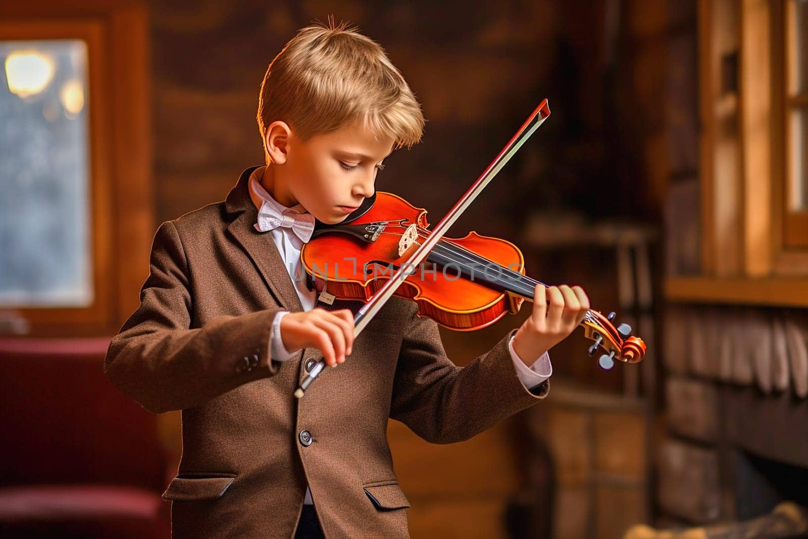 A focused boy plays the violin. by Yurich32