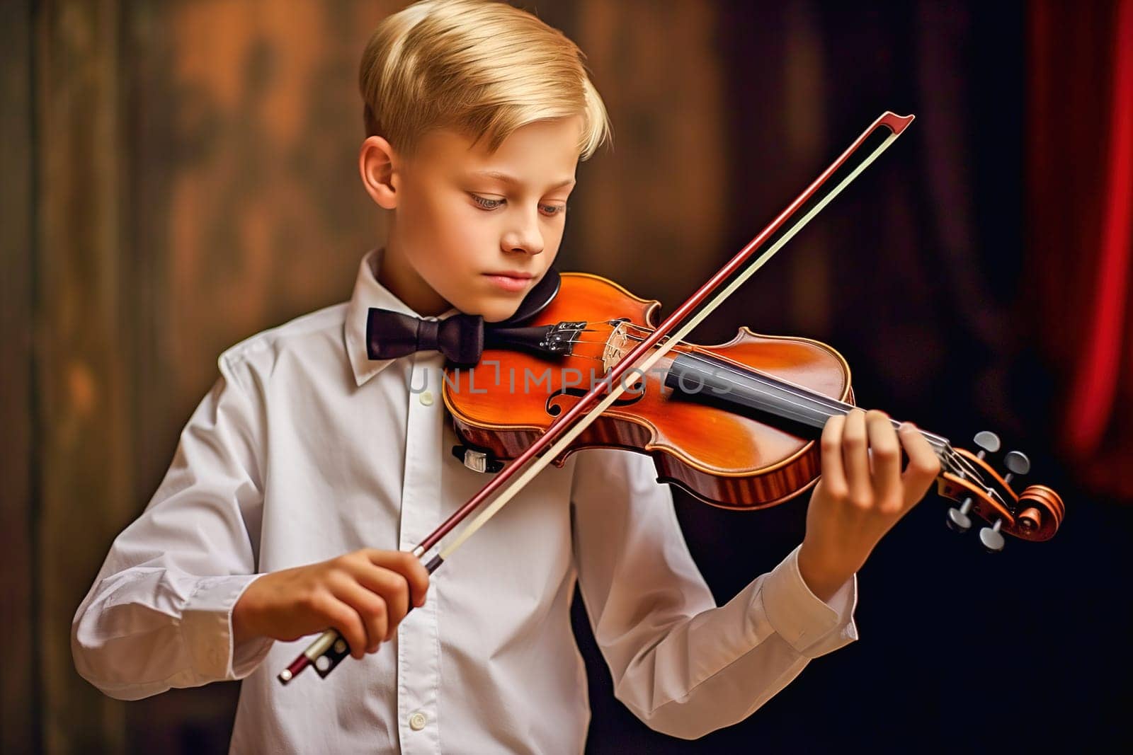 A focused boy plays the violin. by Yurich32