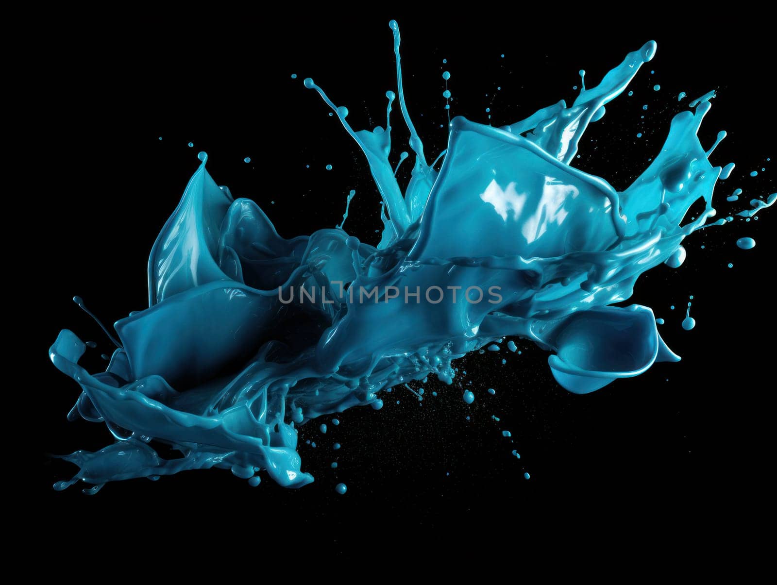 cyan paint splash on black background by but_photo