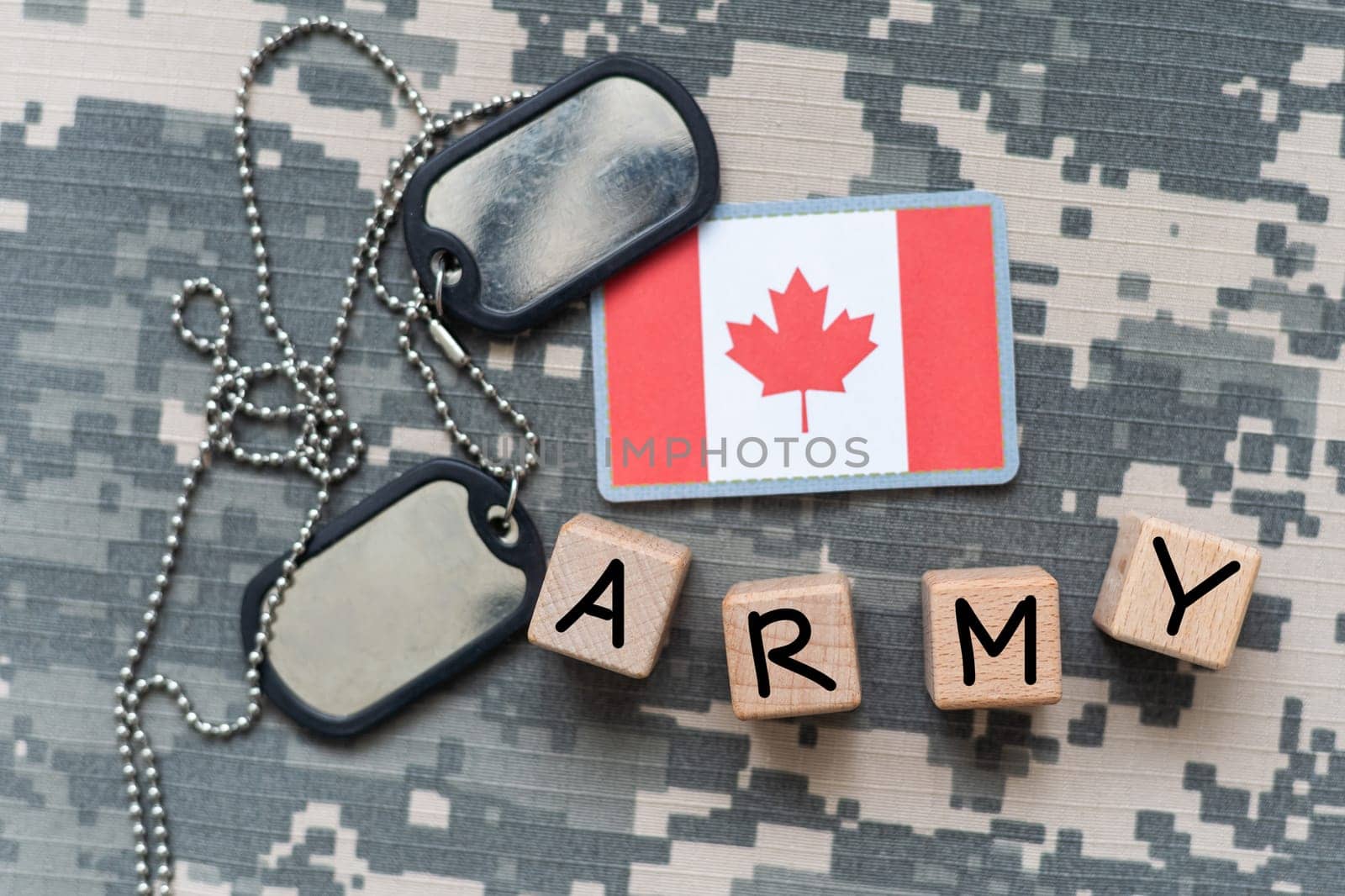 army blank, dog tag with flag of canada on the khaki texture background. military concept by Andelov13