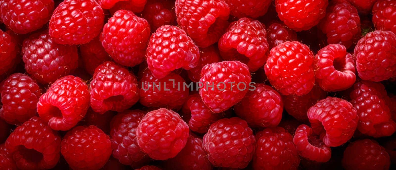 fruit banner from the harvest of ripe organic raspberries by NataliPopova