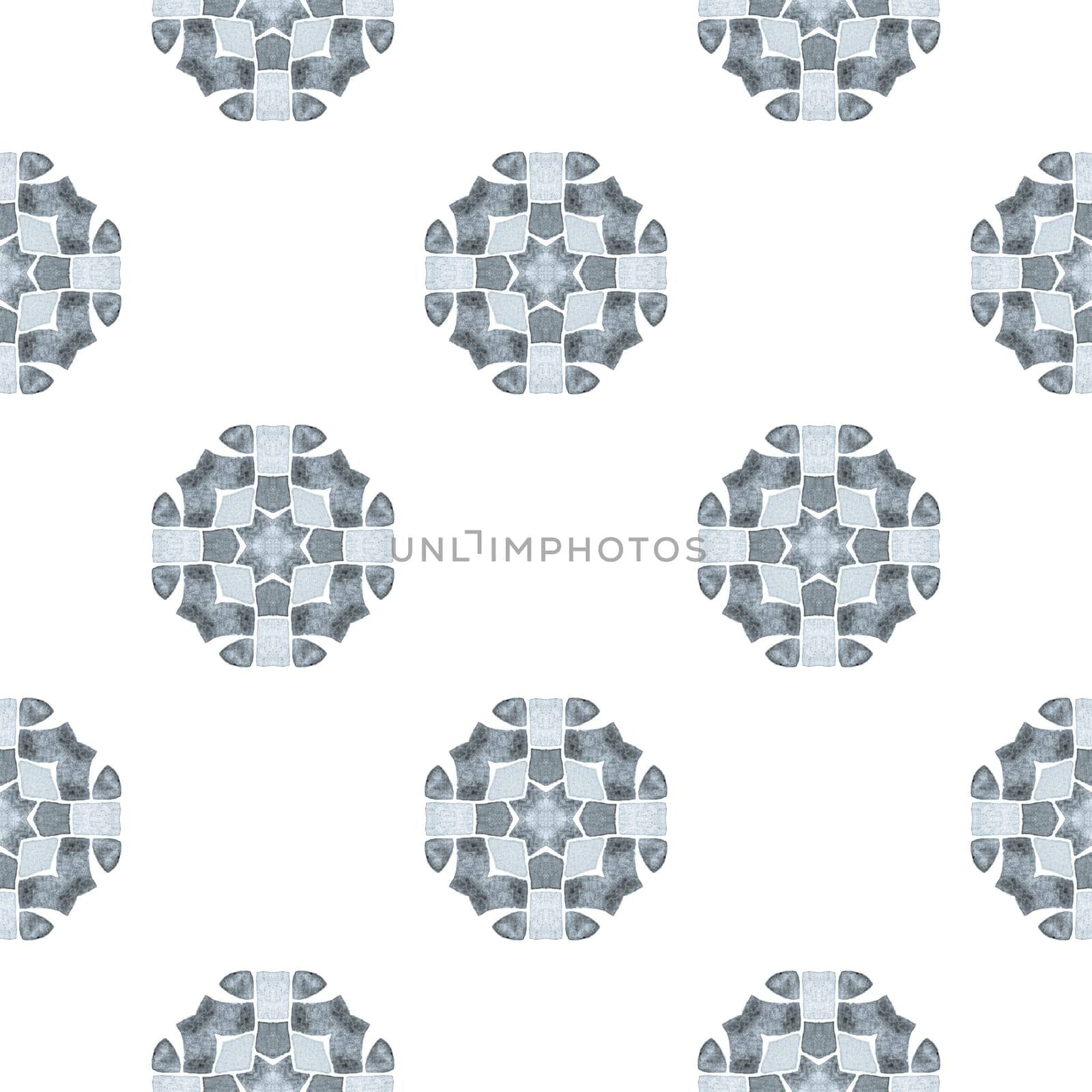 Watercolor medallion seamless border. Black and white authentic boho chic summer design. Medallion seamless pattern. Textile ready lovely print, swimwear fabric, wallpaper, wrapping.