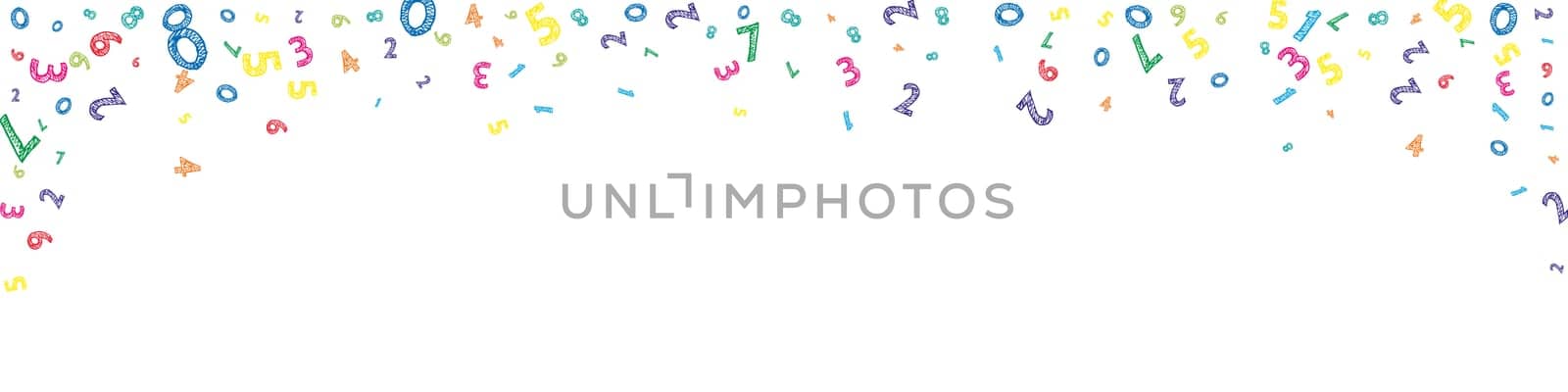 Falling colorful messy numbers. Math study concept with flying digits. Admirable back to school mathematics banner on white background. Falling numbers illustration.