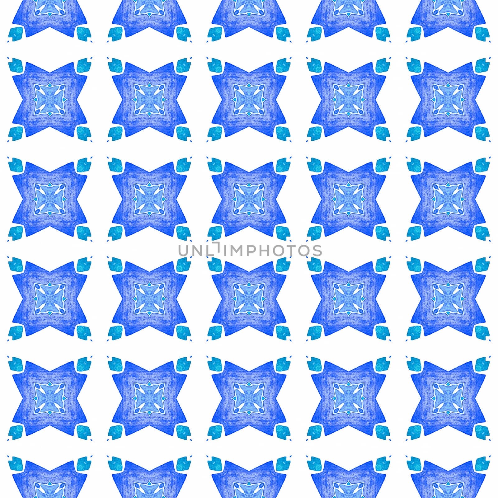 Watercolor summer ethnic border pattern. Blue by beginagain