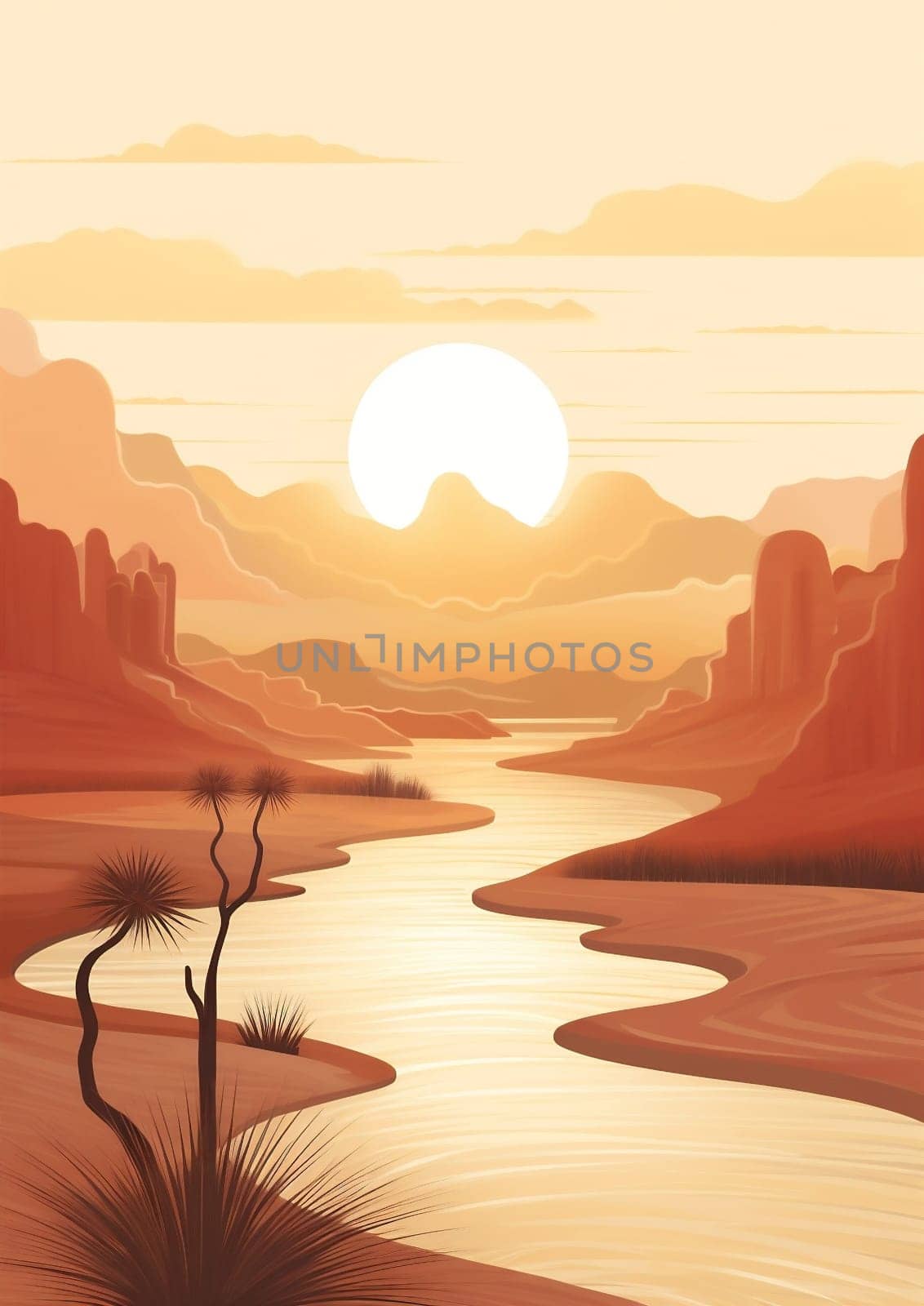 mountain desert beautiful sand nature illustration landscape background travel sky wild summer sunset by Vichizh