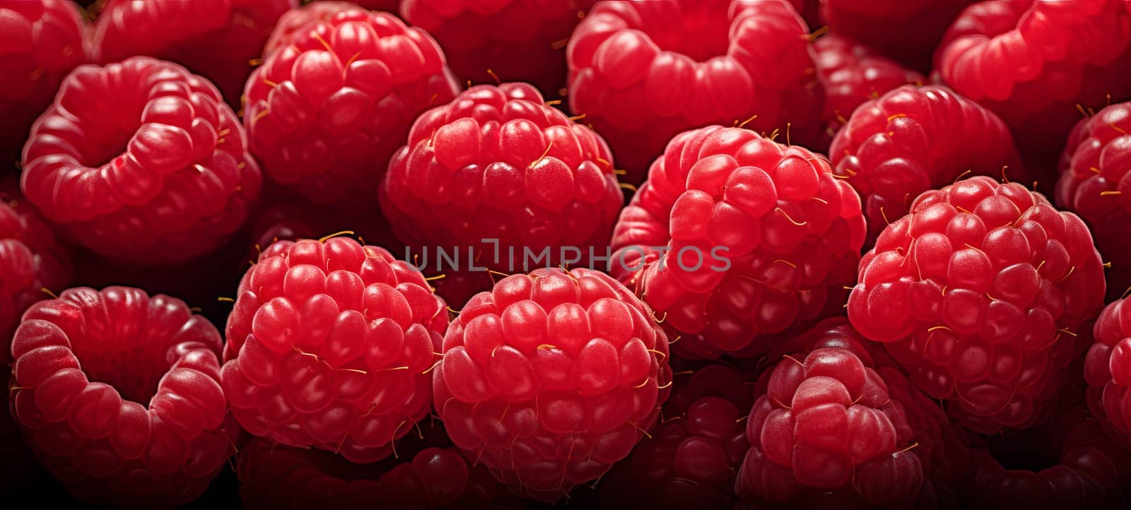 fruit banner from the harvest of ripe organic raspberries.
