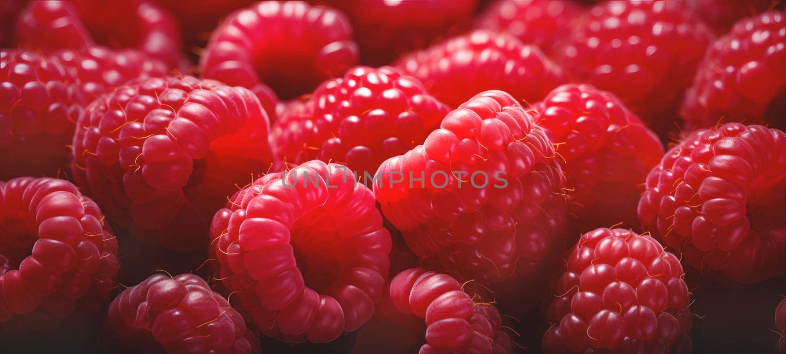 fruit banner from the harvest of ripe organic raspberries.
