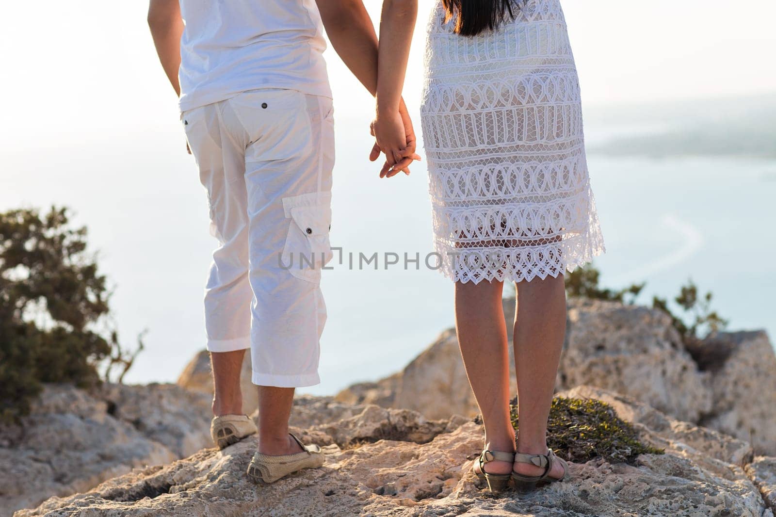 Honeymoon couple romantic in love at beach by Satura86