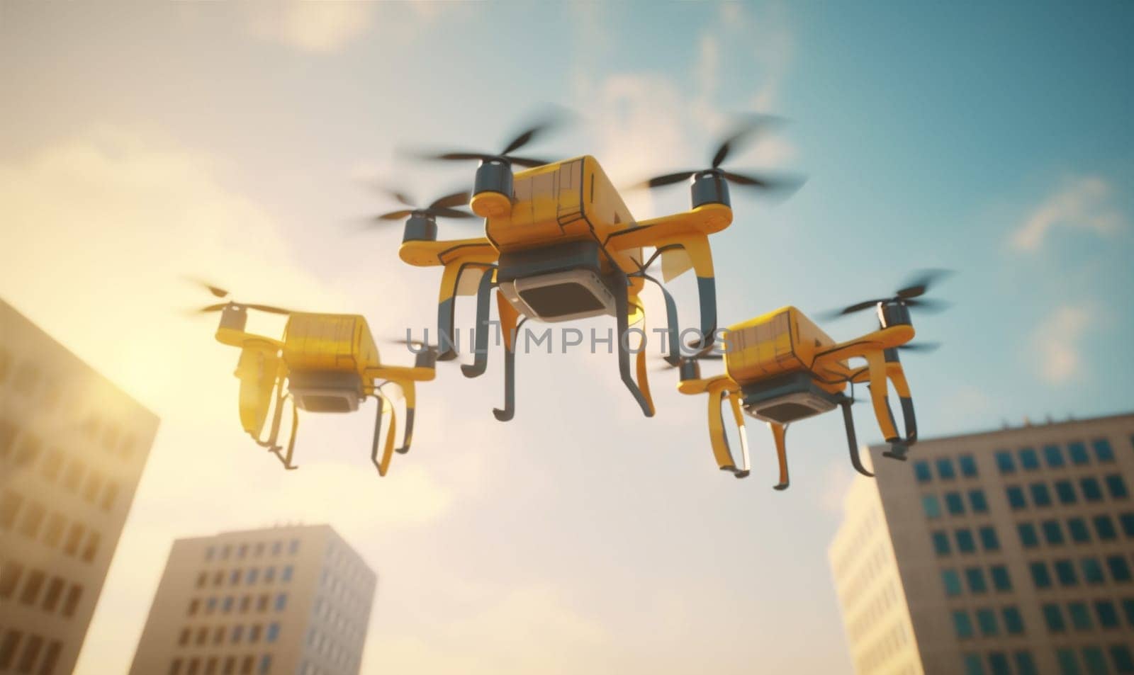 wireless drone express fly package parcel aircraft helicopter blue flight city aerial transport delivery remote service technology fast air cargo. Generative AI.