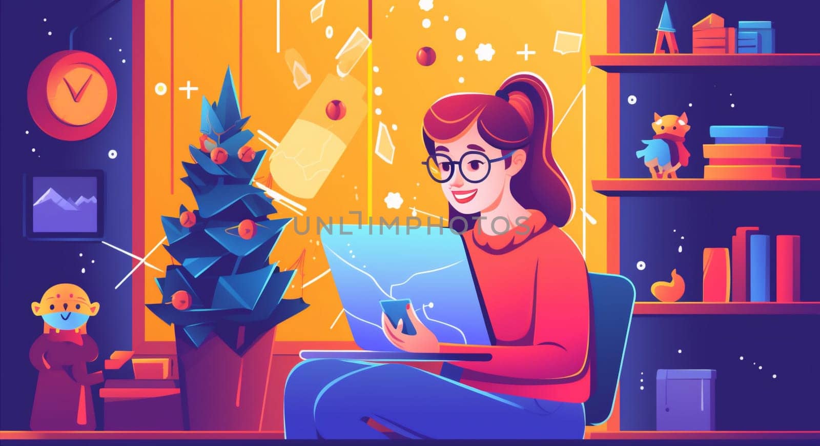 laptop family christmas communication santa happy character home holiday house. Generative AI. by Vichizh