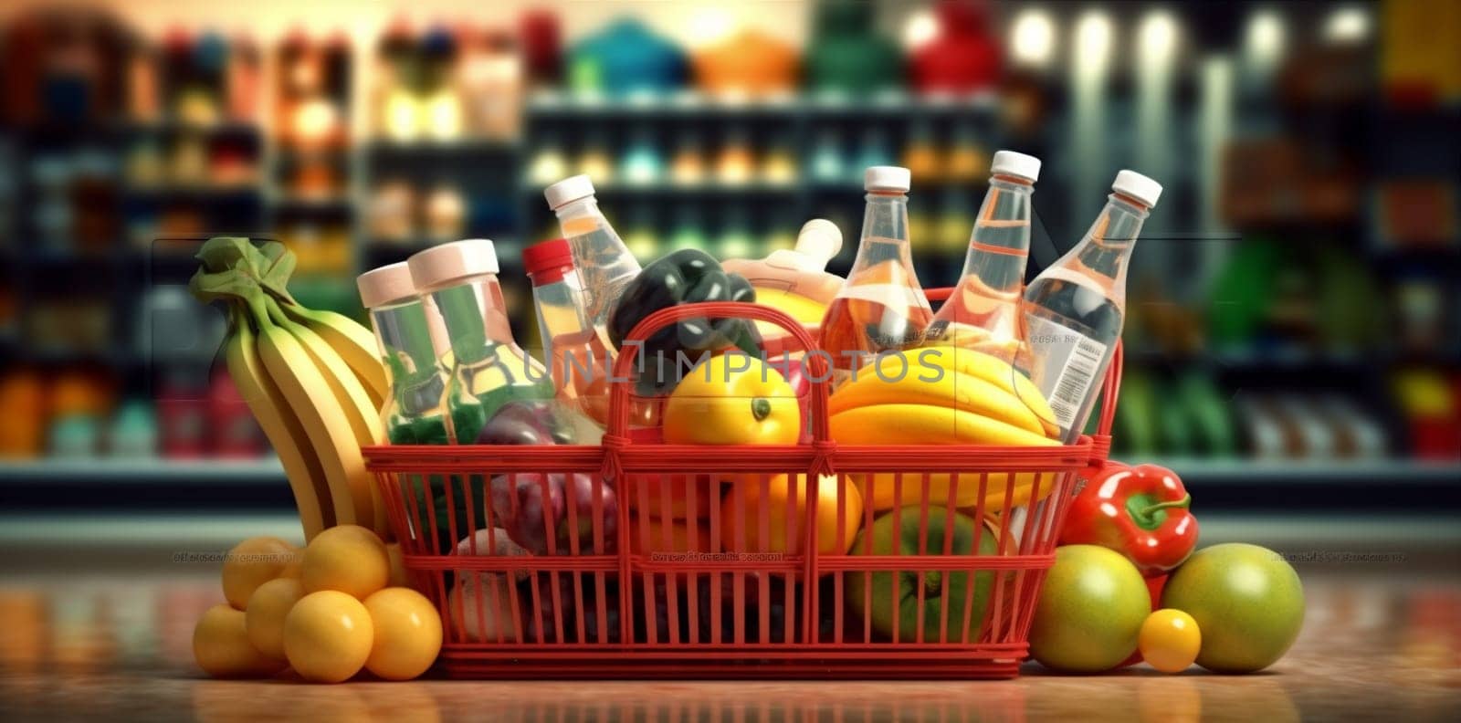 delivery shopping food shop market grocery supermarket store retail basket. Generative AI. by Vichizh