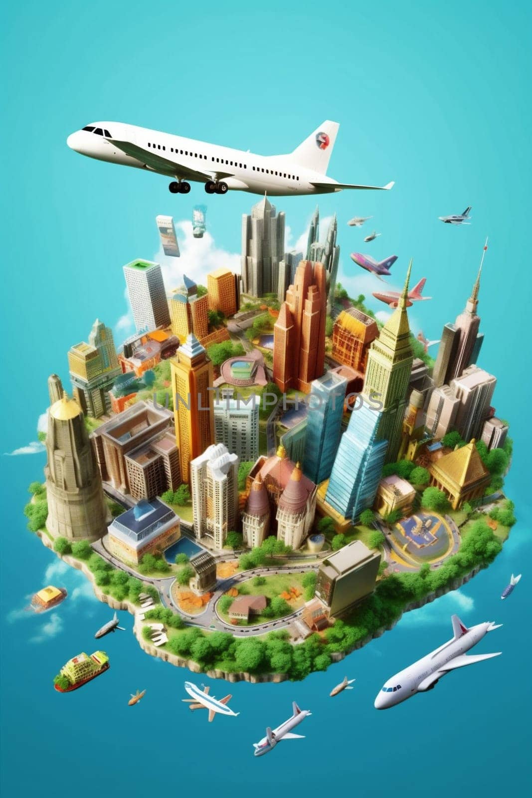 map concept europa travel illustration globe plane city earth global. Generative AI. by Vichizh