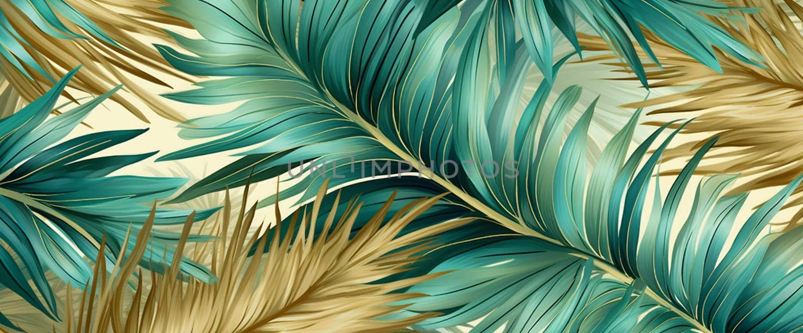 gold forest botanical hawaiian tropics summer foliage modern tropical jungle garden beautiful template leaf nature pattern texture paradise design black background. Generative AI.