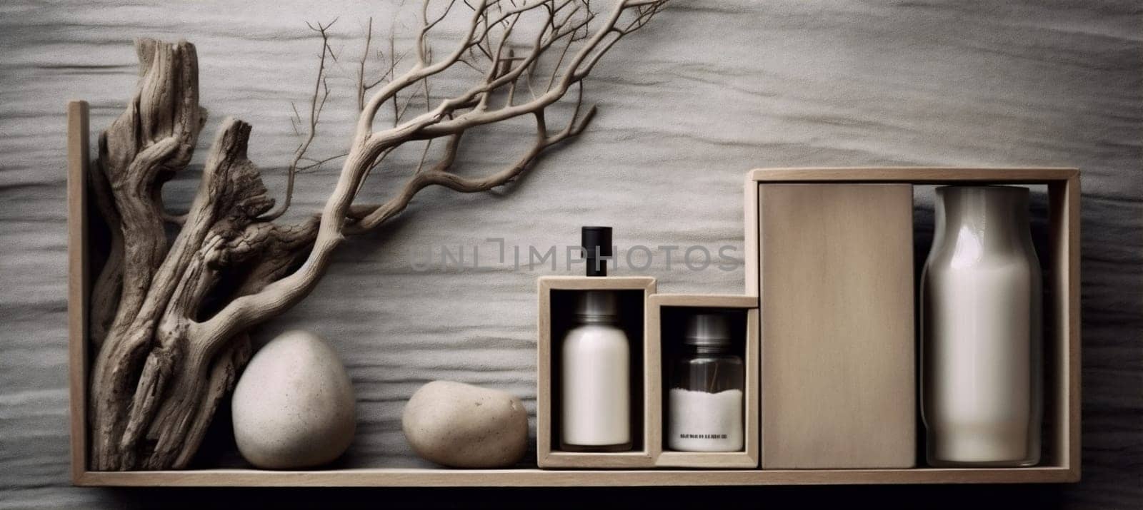 presentation tree layout nature branch product cosmetic bottle beauty natural background tree. Generative AI. by Vichizh