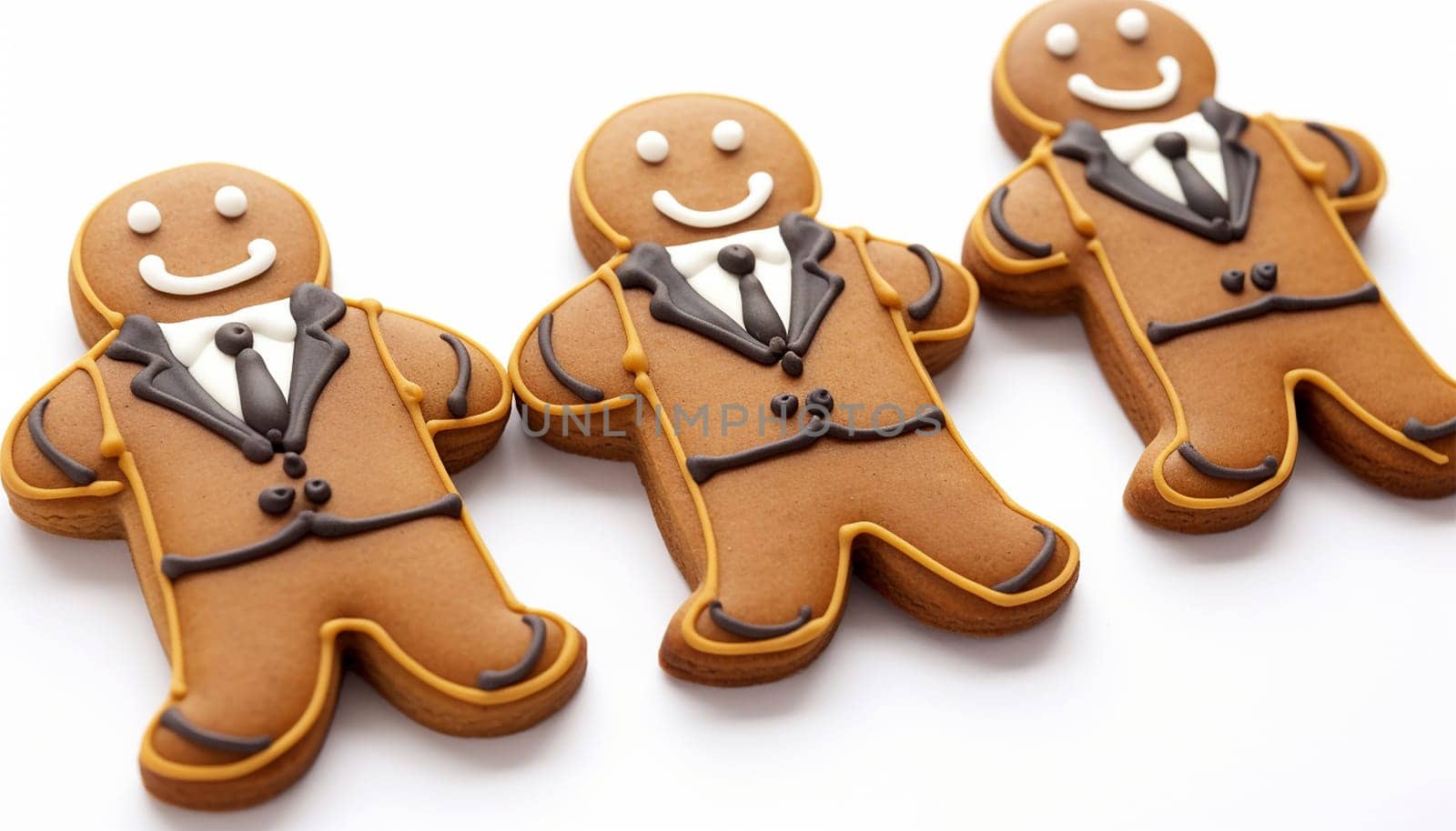 Gingerbread businessman cookies isolated on white background. Businessmen isolated. Christmas,work concept Merry Christmas