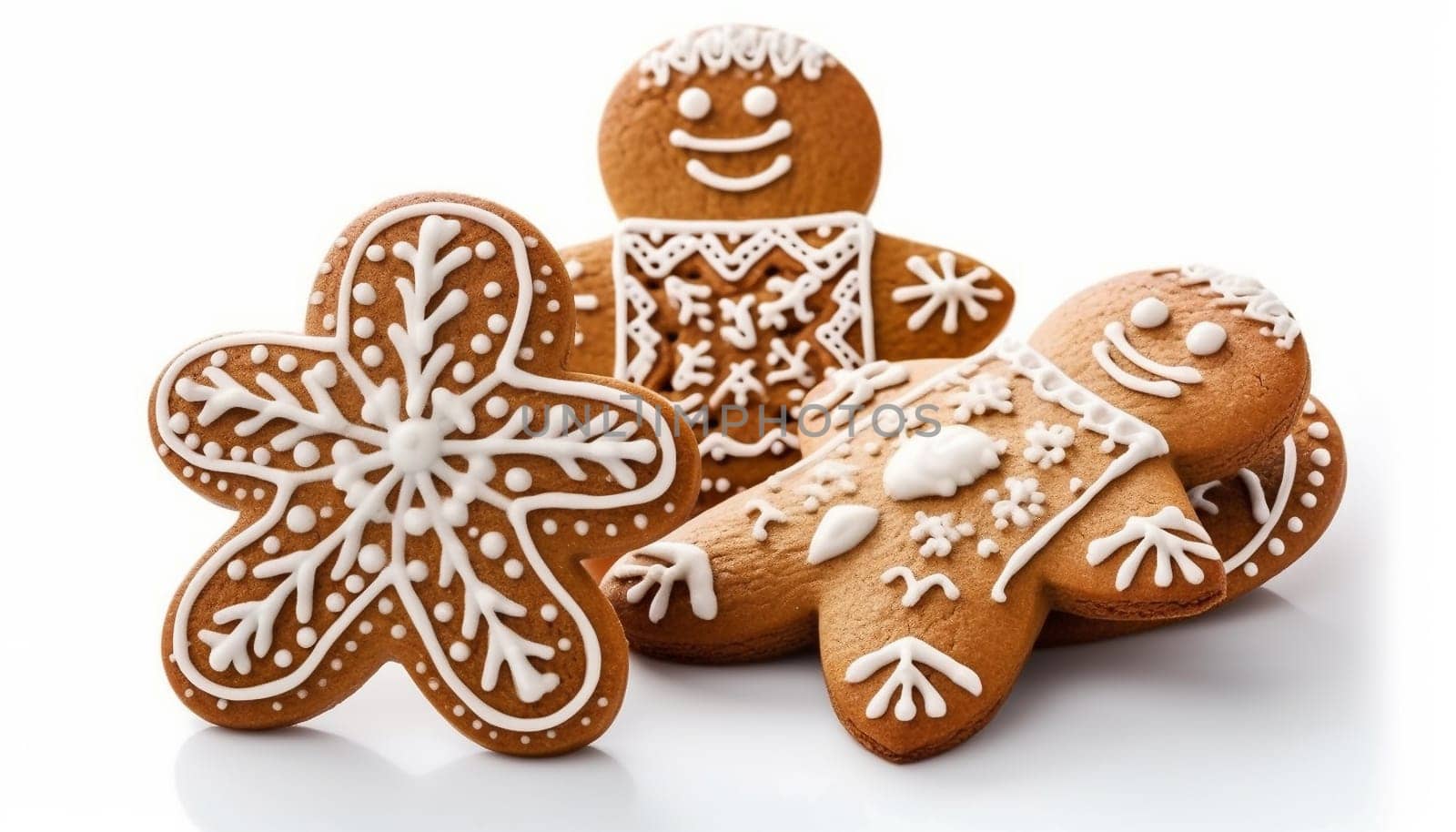 Christmas Gingerbread Cookie. Set of winter sweet homemade biscuits in the form of different characters and holiday items isolated on white background. Cute Cartoon illustration Isolated white background