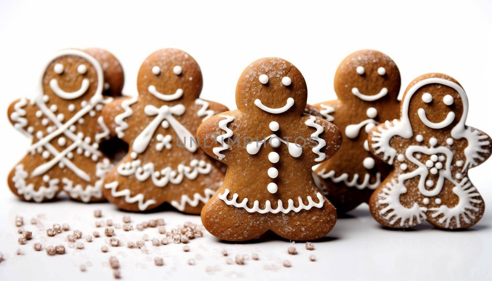 Christmas Gingerbread Cookie. Set of winter sweet homemade biscuits in the form of different characters and holiday items isolated on white background. Cute Cartoon illustration Isolated white background