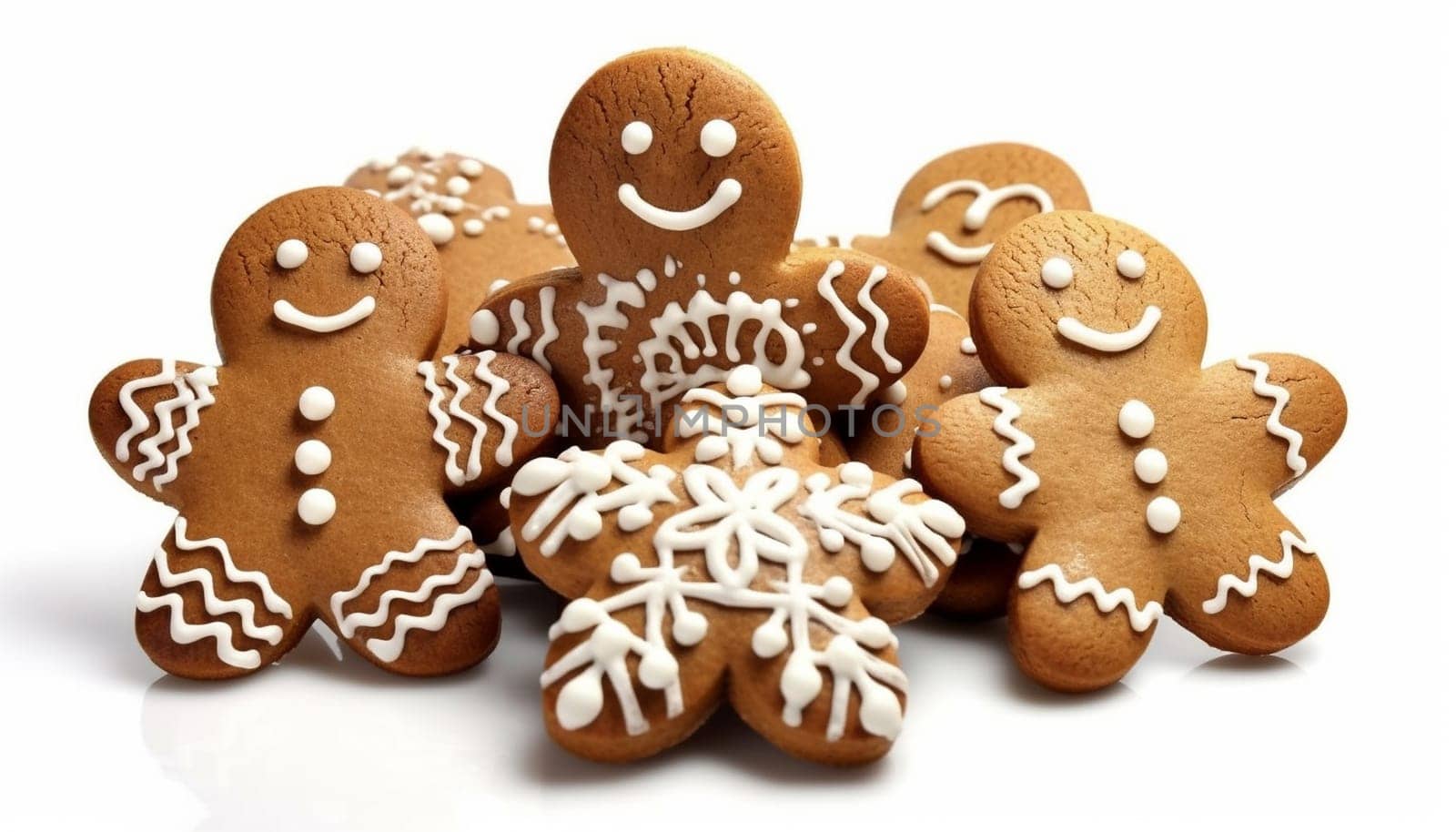 Christmas Gingerbread Cookie. Set of winter sweet homemade biscuits in the form of different characters and holiday items isolated on white background. Cute Cartoon illustration Isolated white background
