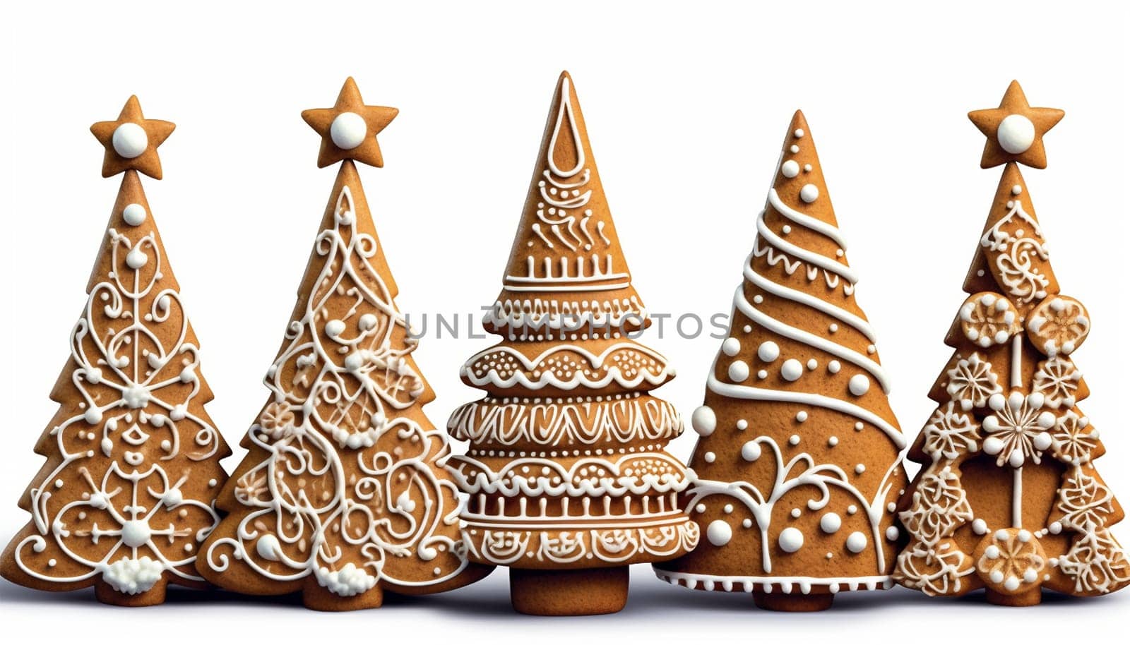 Gingerbread Christmas tree cookies. Set of cute gingerbread cookies for christmas. Isolated on white background. illustration. Copy space
